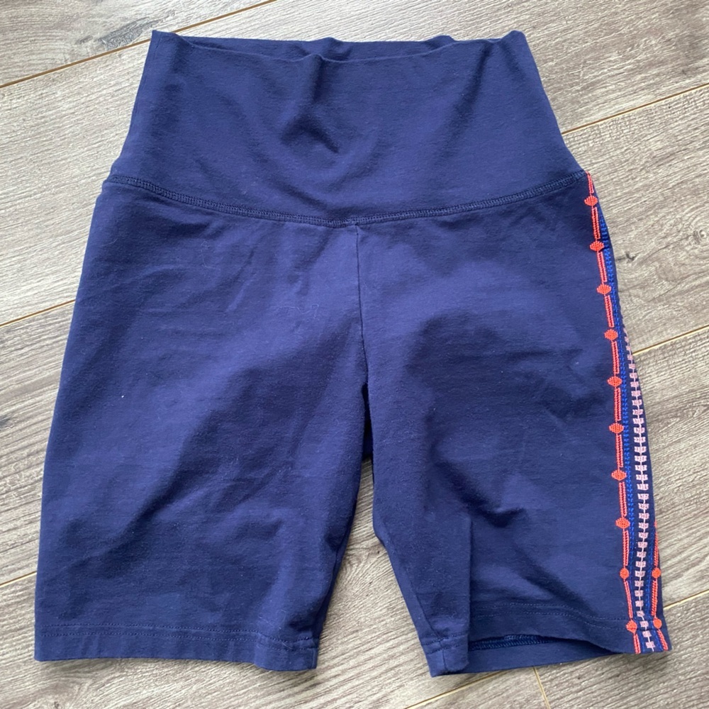 3/$30 Aerie Navy Blue Biker Shorts with Red Knitted Accent On 1 Leg